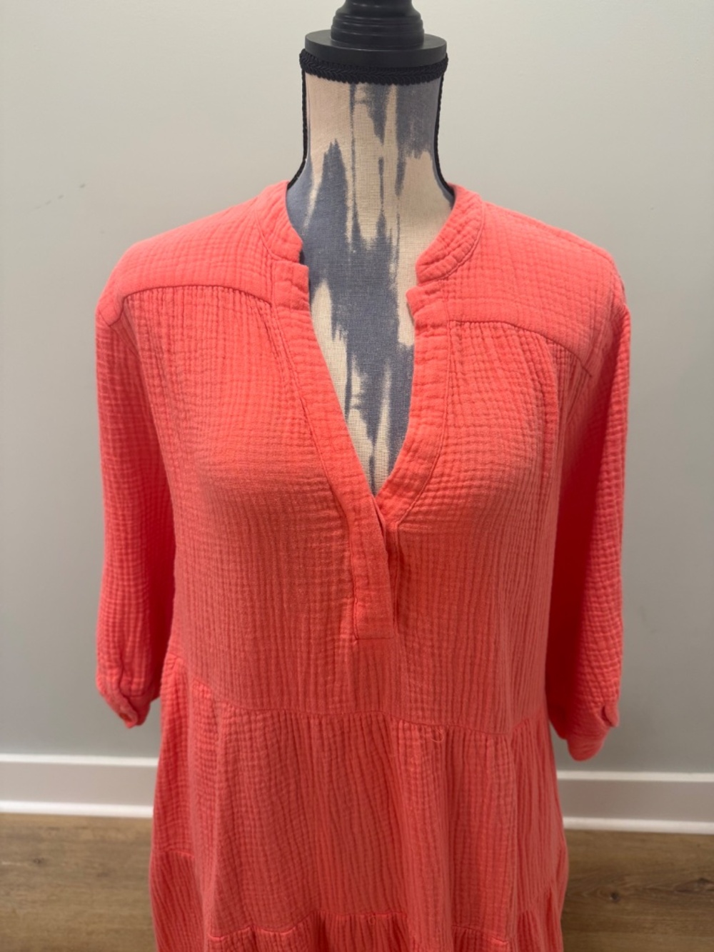 Chico's Cotton Gauze Tiered Dress in Coral 16/18 - Picture 8 of 10